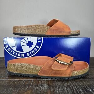 Birkenstock Madrid Big Buckle Womens Size 7 EU 38 Narrow Sandals Orange